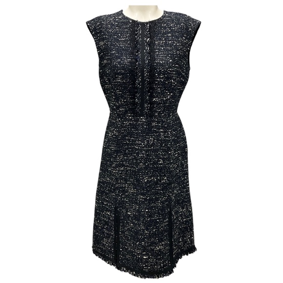 GIAMBATTISTA VALLI BLUE / WHITE / BLACK TWEED MIDI DRESS - Picture 1 of 5